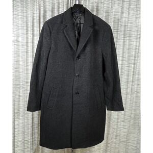 Hathaway Platinum Mens 42R Wool Cashmere Overcoat‎ Charcoal Gray Italian Fabric